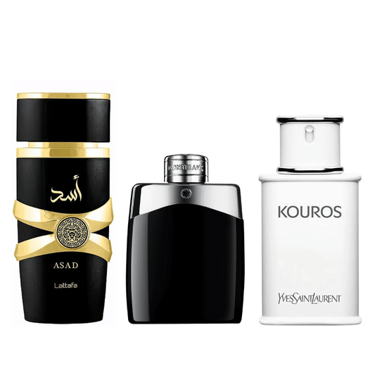 PROMOÇÃO COMPRE 1 LEVE 3 - Lattafa Asad, Mont Blanc e Kouros Yves - 100ml Cada